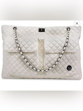 Badgley Mischka Diana XL Faux Leather Tote Weekender Travel Bag-Cream
